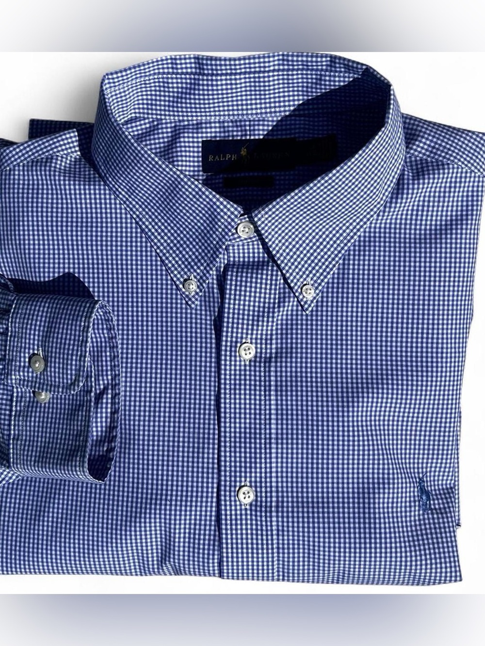 Ralph Lauren Blue Mini Gingham Button-Down Dress Shirt